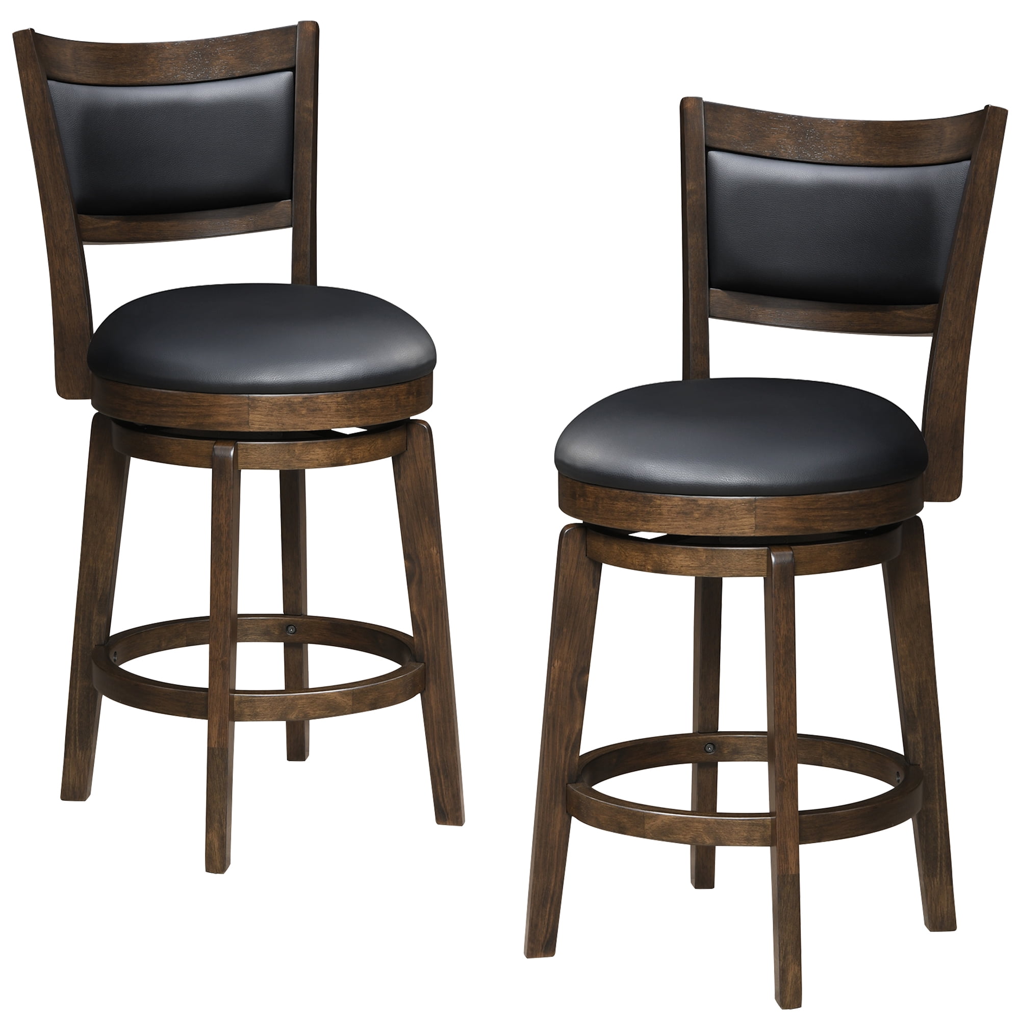 TrumanPick 24 Inch Counter Height Swivel Bar Stool Set of 2 Upholstered Pub Height Barstools with Back Chair Seat for Kitchen Dinning room, Cappuccino Finish