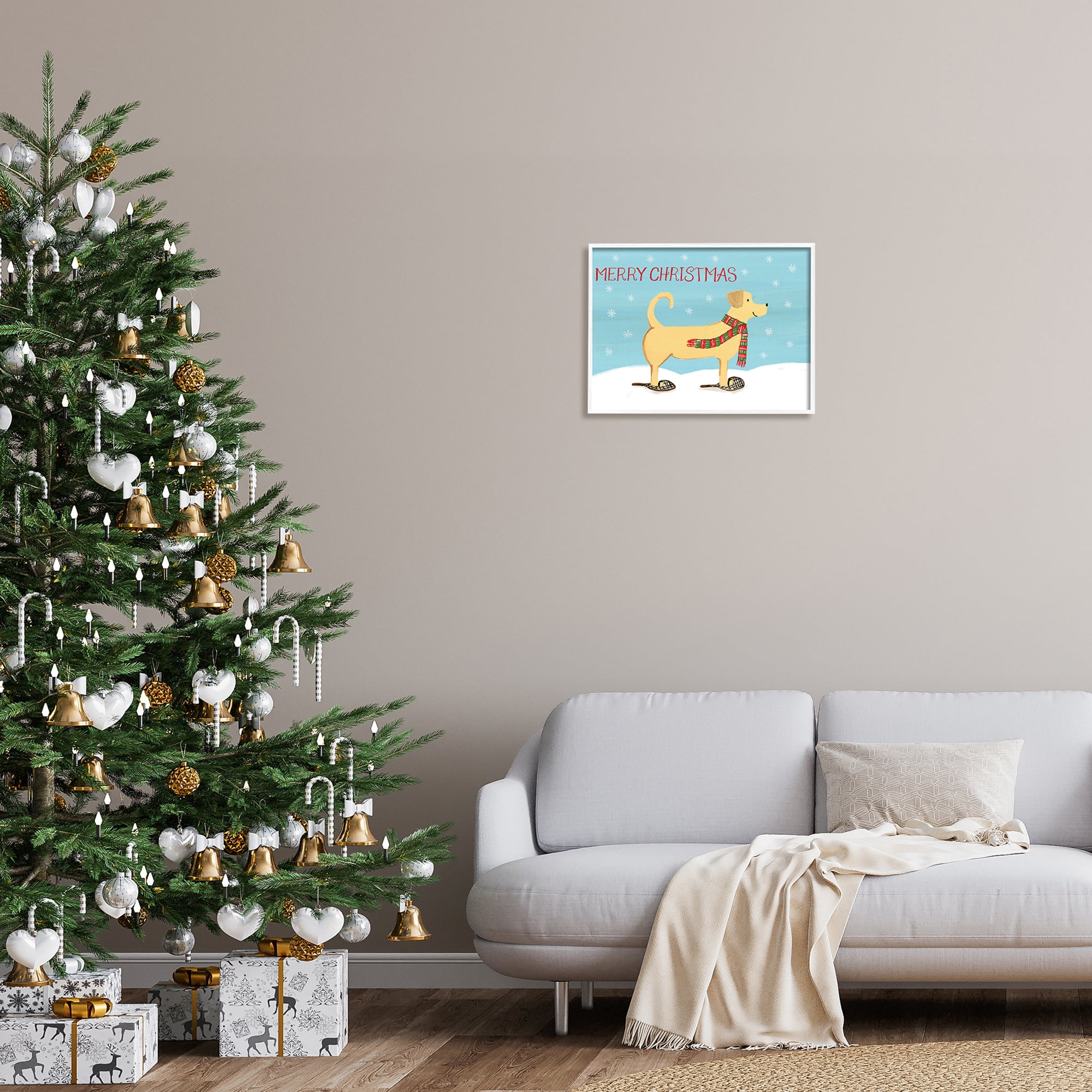 Christmas Snowshoe Dog Wearing Scarf Winter Landscape Animals & Insects Painting Framed Art Print Wall Art