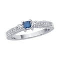 thumbnail image 1 of KATARINA Three Stone Diamond Engagement Ring with Princess Cut Blue Center Diamond in 14K White Gold (1 cttw), 1 of 5