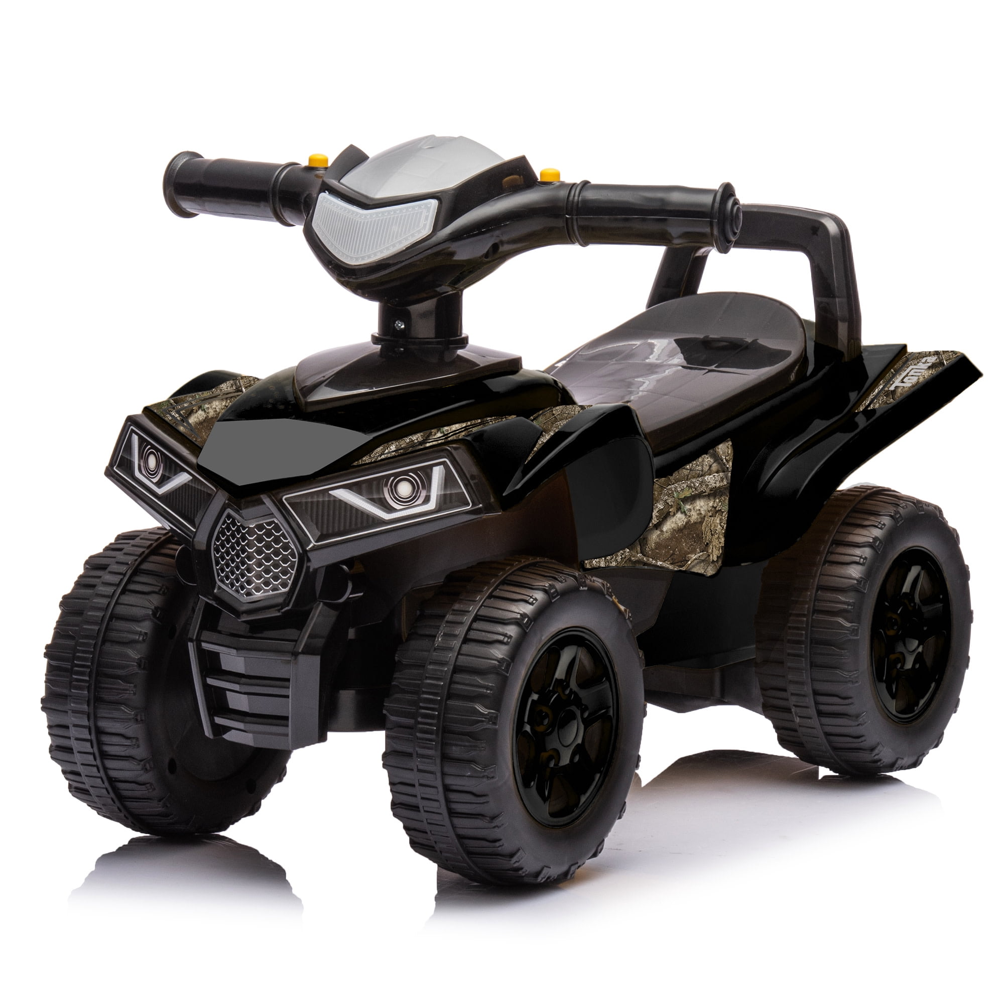 RealTree: Quad Push Car - Black - Foot-To-Floor Ride-On Toy, 4 Wheeled ATV Vehicle, Reastic Engine Sound, Walker Handle, Licensed, Toddlers-Kids 12mo+