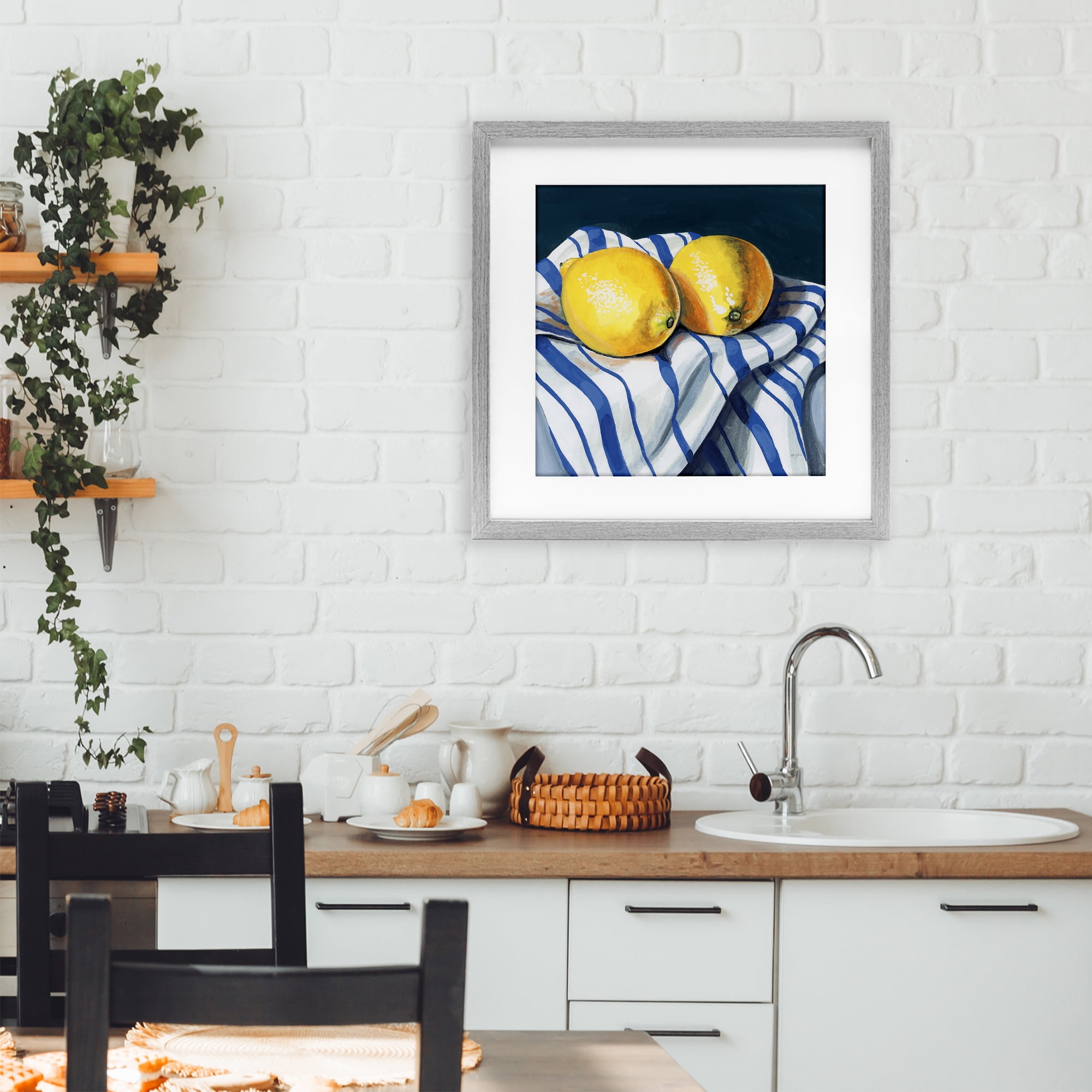 Stupell Industries Fresh Kitchen Lemons on Dishtowel Gray Framed Print Under Glass, design by Kate Jarvik Birch
