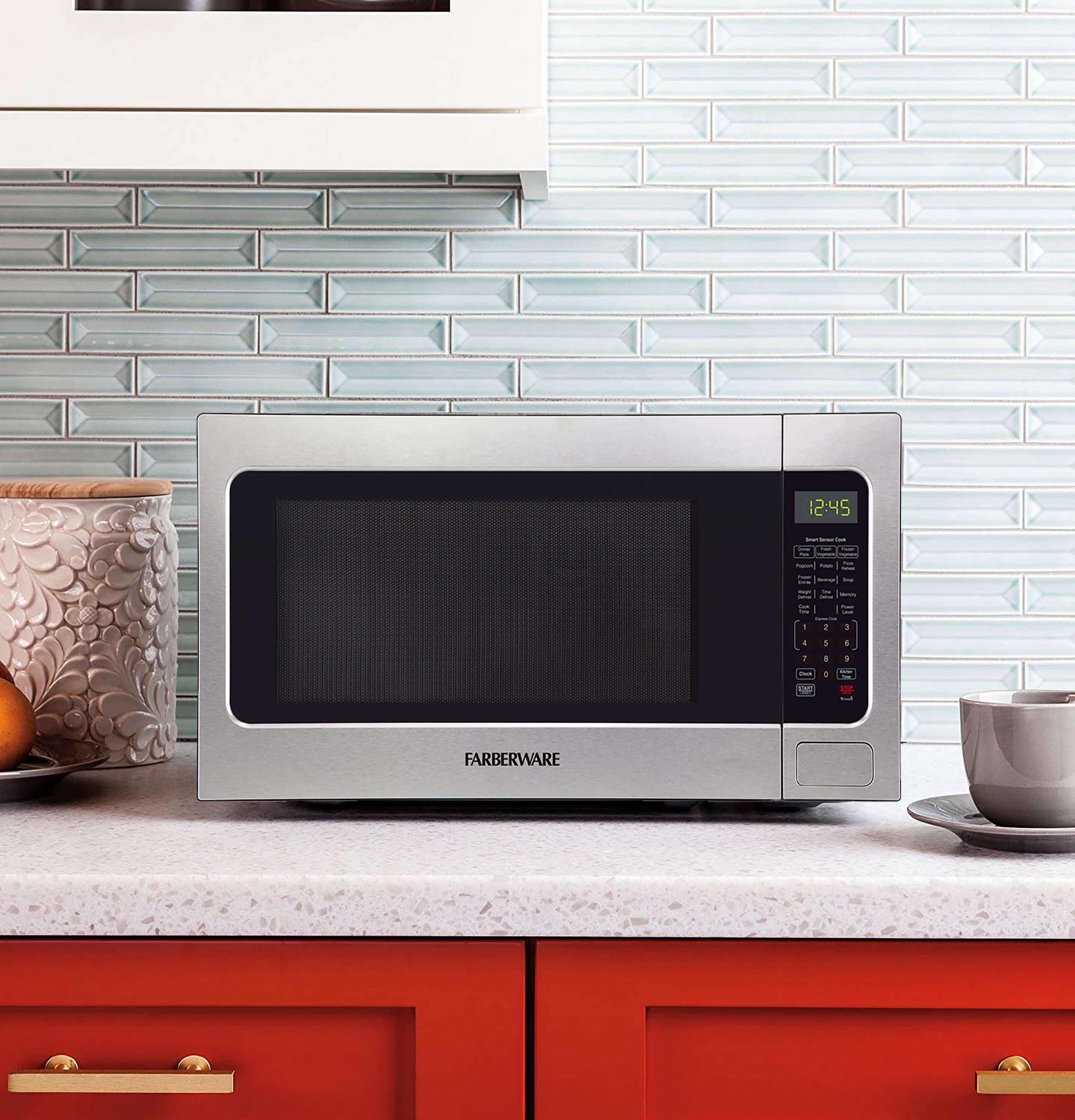 Farberware 2.2 cu ft Microwave Oven, 1200W Compact Microwave Oven with LED Display, Stainless Steel