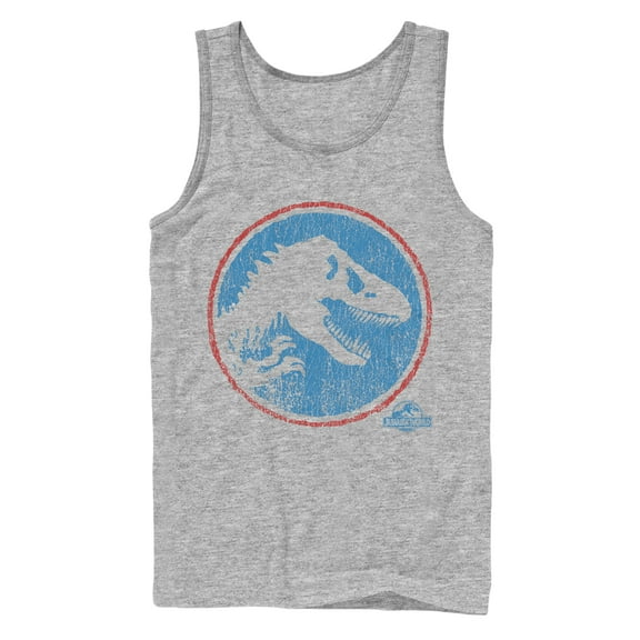 Men's Jurassic World Retro T. Rex Circle Tank Top Athletic Heather Medium