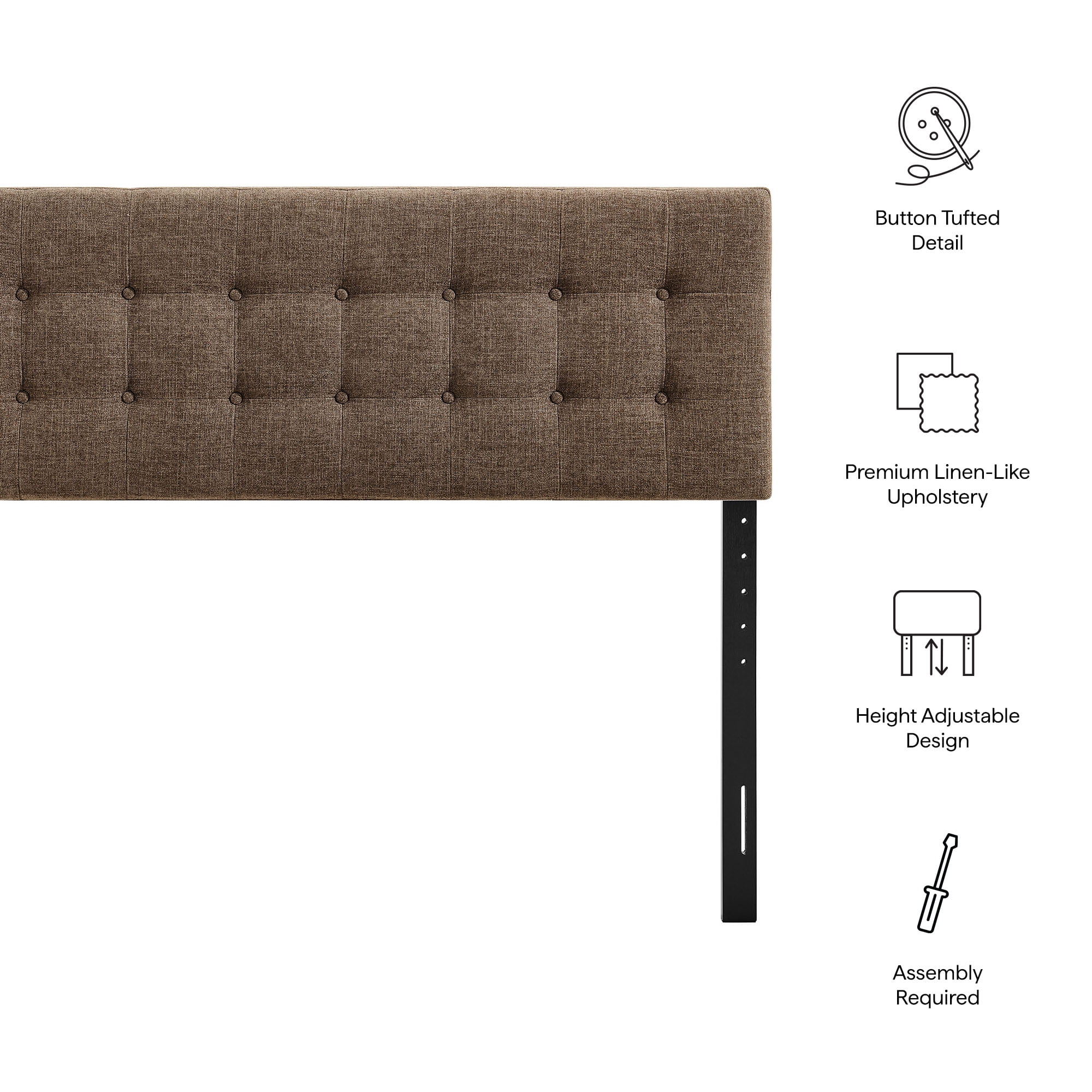 Emily Fabric Upholstered Queen Size Headboard in Mocha