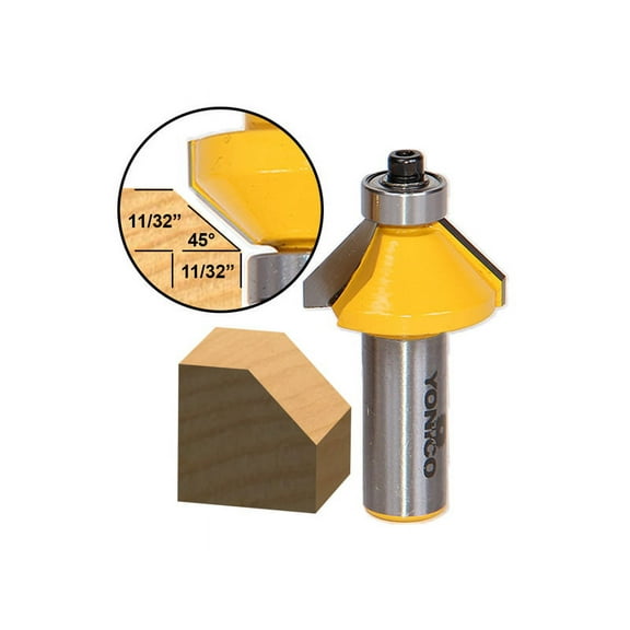 Yonico 45° Chamfer/Bevel Edging Router Bit - Medium - 1/2" Shank 13105