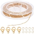 thumbnail image 1 of Cadenas de eslabones rombo chapadas en oro de 18 quilates de 33 pies con 20 cierres de pinza de langosta y 50 anillas de salto para hacer collares, pendientes y pulseras., 1 of 9