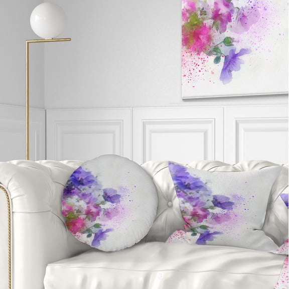 Designart Little Purple Flowers Hand drawn - Flowers Throw Pillowwork - 12x20