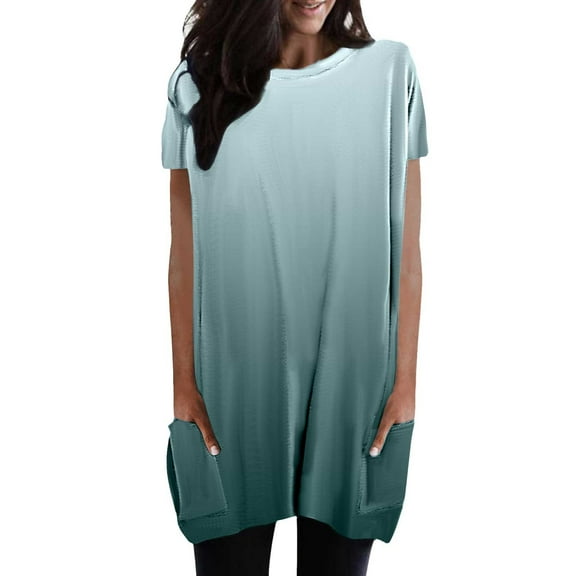 Krdevn Women Summer Casual Loose Pullover Round Neck Shirt Short Sleeve Tunic Top Shirt with Pockets,Women's Tops, Tees & Blouses,Size:L