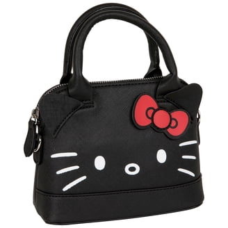 Hello Kitty, Leather Shoulder Handbag, 7 inches, Solid Print Black