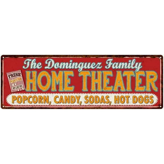 The DOMINGUEZ Family Home Theater Sign Gift 6x18 Metal Movies Decor 106180100334