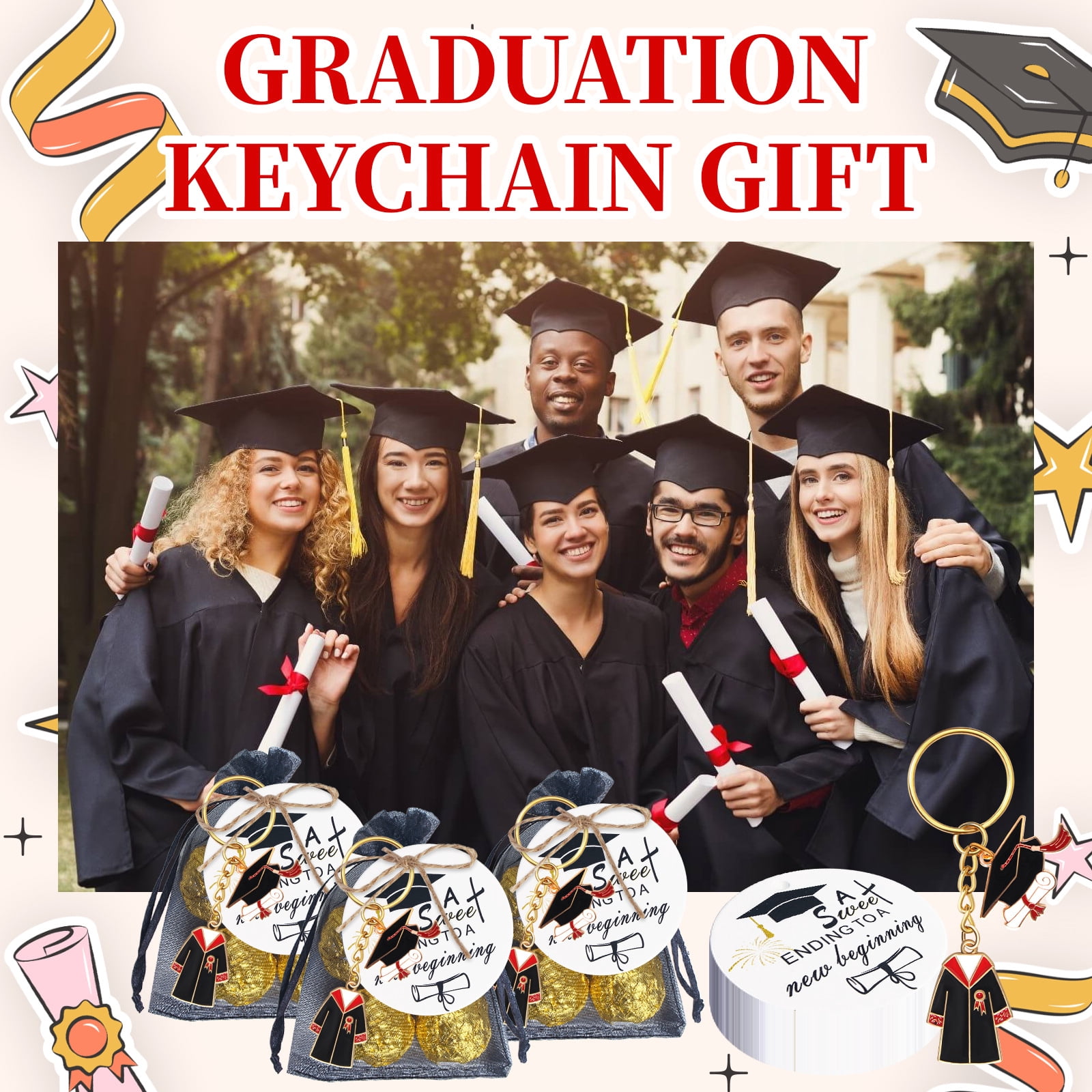 20Pcs Graduation Gifts Keychain Class of 2026 Include Acrylic Tassel Grad Cap Key Ring Charm Inspirational Board Organza Bag for College Party Favor Keepsake Souvenir,Class of 2026 Graduation Gifts