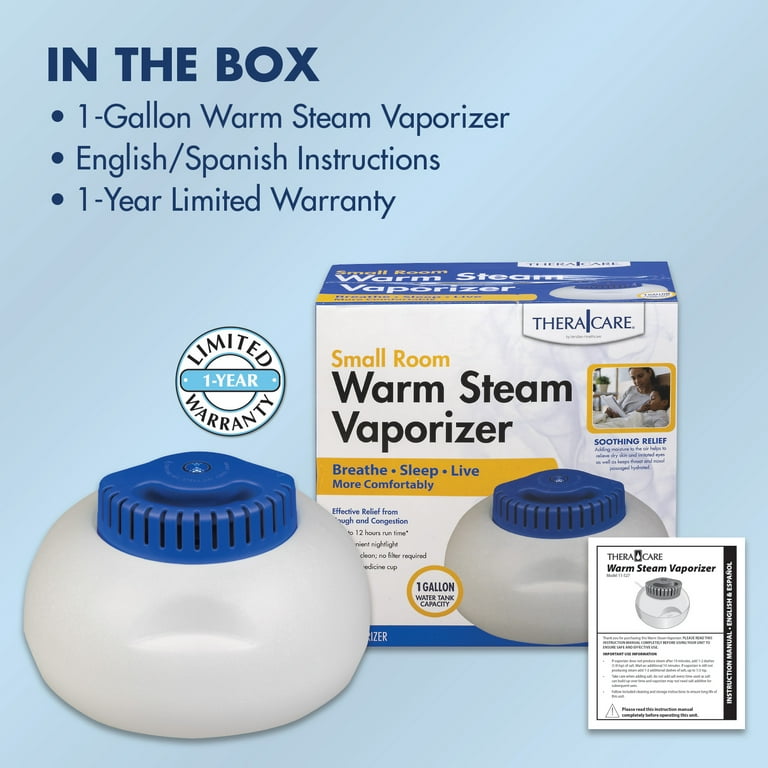 Thera|care Warm Steam Vaporizer for Small Size Rooms, No Filter Required, Cold and Congestion Relief