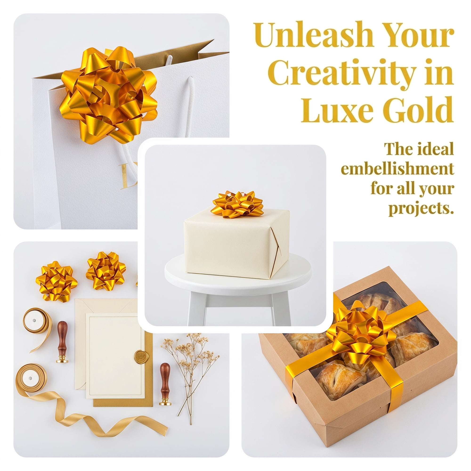 Unique Bargains Elegant Pre-Made Star Gift Bows for Gift Wrapping and Decoration Gold