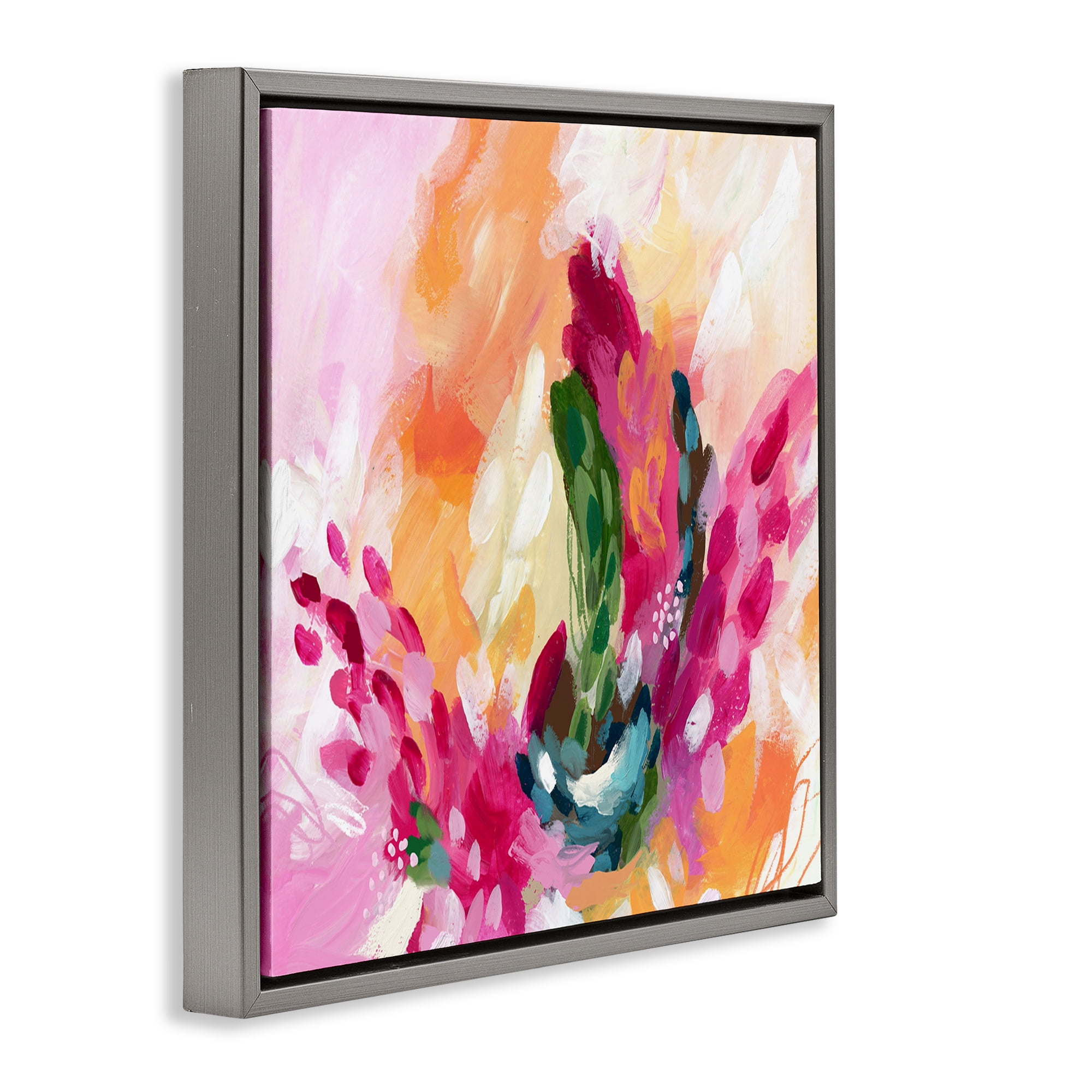 Stupell Industries Abstract Tropical Punch Abstract Painting Gray Floater Framed Canvas Art Print Wall Art, 18 x 18