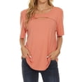 thumbnail image 3 of HUBERY Women Round Neck Hollow Out Spliced Short Sleeve Solid Color Blouse, 3 of 6