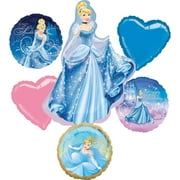 FREEAMG Cinderella Birthday Party 6pc Foil Balloons Bouquet Decorations