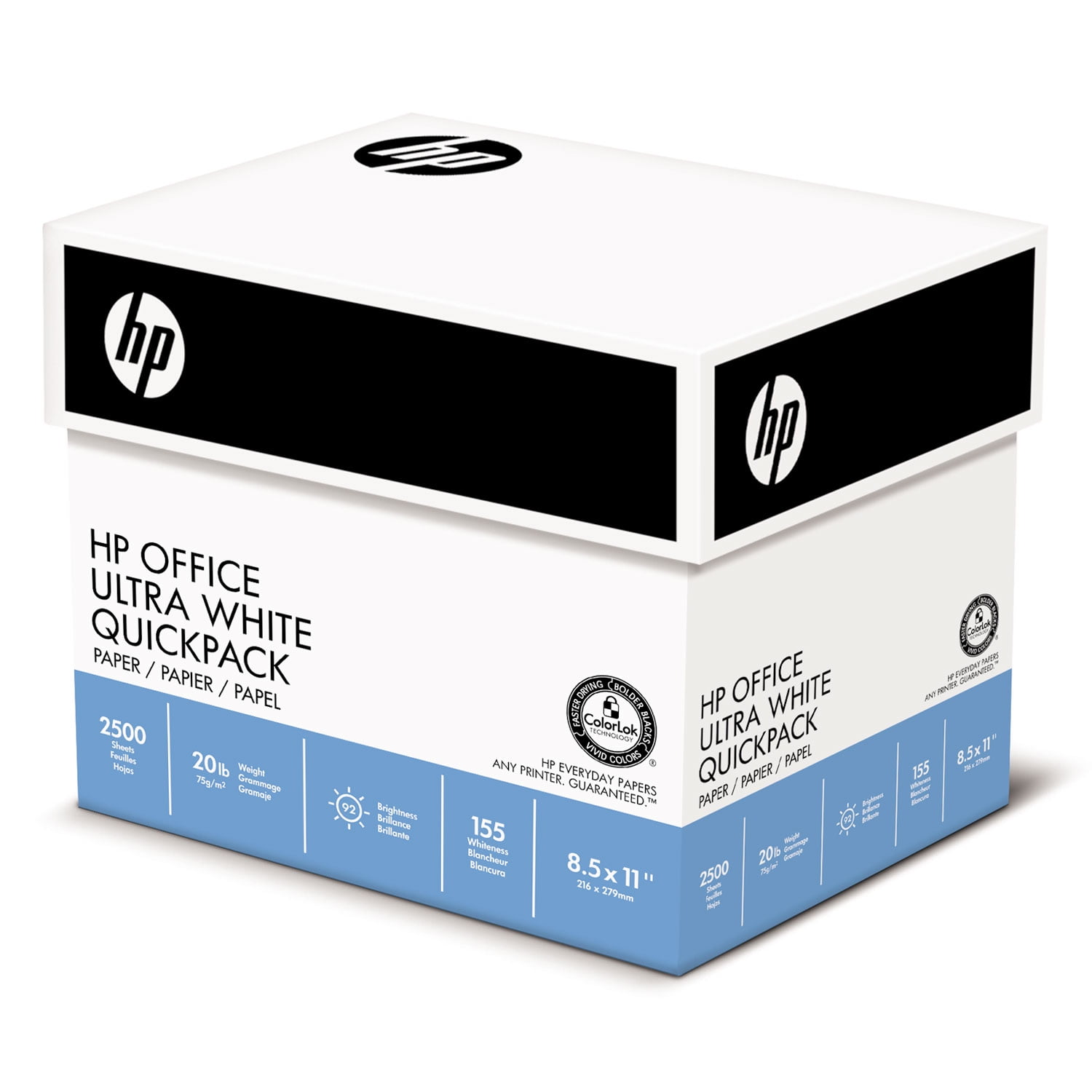 HP Office UltraWhite Paper 92 Bright 20lb 81/2 x 11 500/Ream 5/Carton