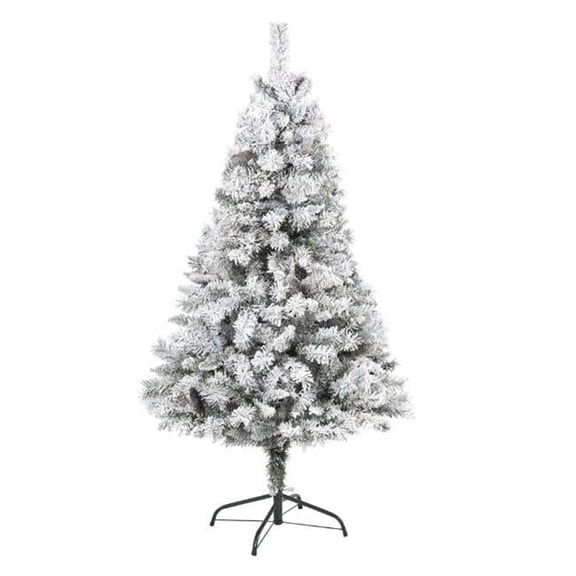 5 ft. Flocked White River Mountain Pine Artificial Christmas Tree with Pinecones