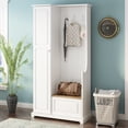 thumbnail image 2 of EUROCO 70.35" Entryway Hall Tree with Storage Bench and Coat Rack, 3 Hooks, Adjustable Shelves for Hallway Living Room Bedroom Home,White, 2 of 7