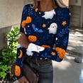 thumbnail image 2 of Akmaiox Halloween Long Sleeve Shirt for Women, Printed Crew Neck Slim Fitted Pullover Going Out Tops, Soft Knitted Holiday Base Layer Blouses, 2 of 6