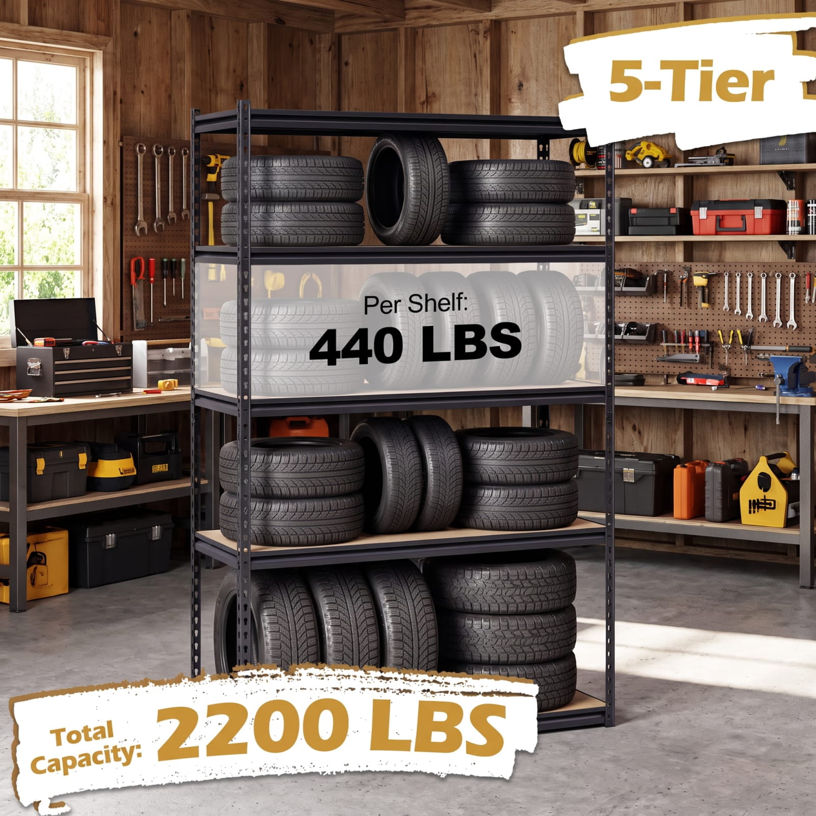 Biotree 5-Tier Metal Shelving Unit 2200 lbs Capacity with Adjustable Shelves 30" × 12" × 60" for Warehouse Basement, Black