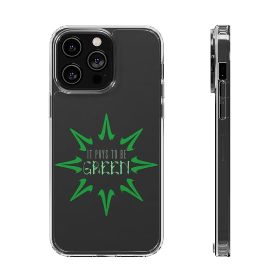 DistinctInk Clear Hybrid Case for Apple iPhone 15 Pro (6.1" Screen) - Pays To Be Green - Shockproof Protection