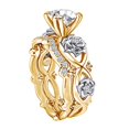thumbnail image 2 of AFFY 1.52 Carat Princess Cut Moissanite & Natural Diamond Flower Two-Tone Engagement Ring 14K Solid Yellow Gold Ring Size-5.5, 2 of 2