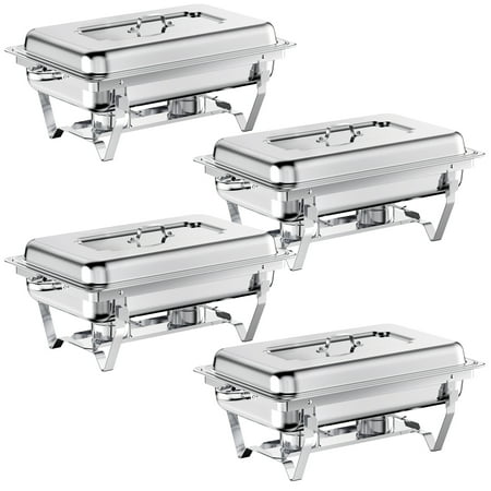 chafing dish buffet set 4 pack full size  jacgood 8qt stainless steel chafing dishes for buffet  chafers and buffet warmers sets for parties  events  wedding  camping  dinner