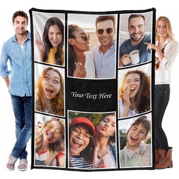 AISENIN Custom Blanket with Pictures, Customized Flannel Blankets with 8 Pictures Collage Throw Blanket Personalized Birthday for Adults Family Couples