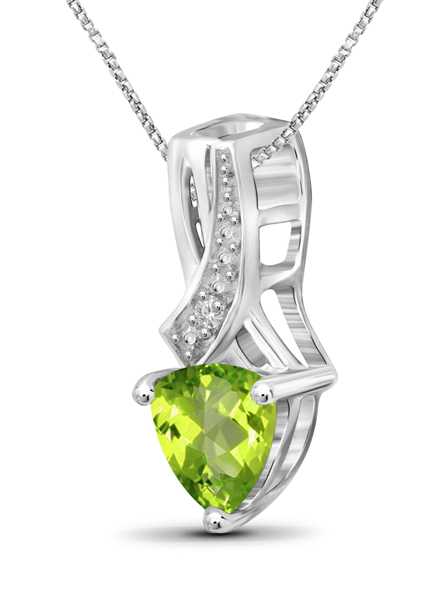 JewelersClub Silver Necklaces for Women –Silver Necklace for Women .925 Sterling Silver – Peridot Necklace Centerpiece, White Diamond Accents – Hypoallergenic Pendant