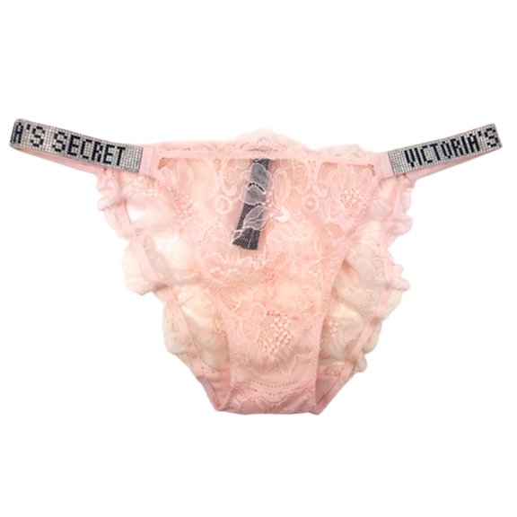 Victoria's Secret Very Sexy Bling Shine Strap Logo Bikini Panty Purest Pink Lace Size Medium NWT