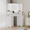 thumbnail image 1 of Ourlova Corner Makeup Vanity Desk with LED Mirror and Lights Fluted Design Vanity Table with Drawers White, 1 of 6