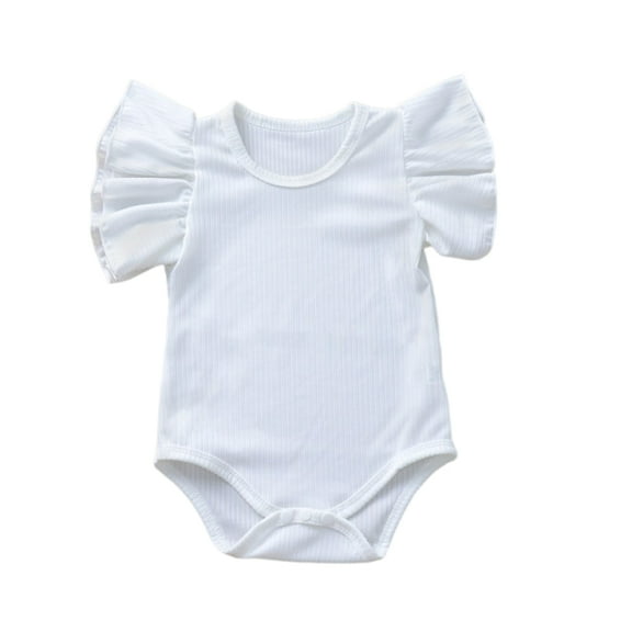 XBASW Infant Baby Girls Rompers Short Sleeve Bodysuits Lace Sleeves Bodysuit Summer Cotton Onesies for 0-18M