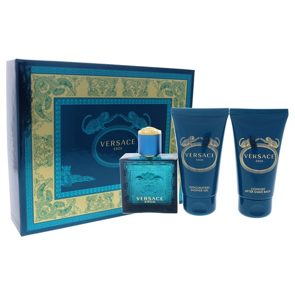Perfume EDT de 1.7 oz, Bálsamo para después del afeitado Comfort de 1.7 oz, Gel de ducha vigorizante de 1.7 oz Versace Versace Versace Eros Perfume Set de regalo Caballero 3Pc Set