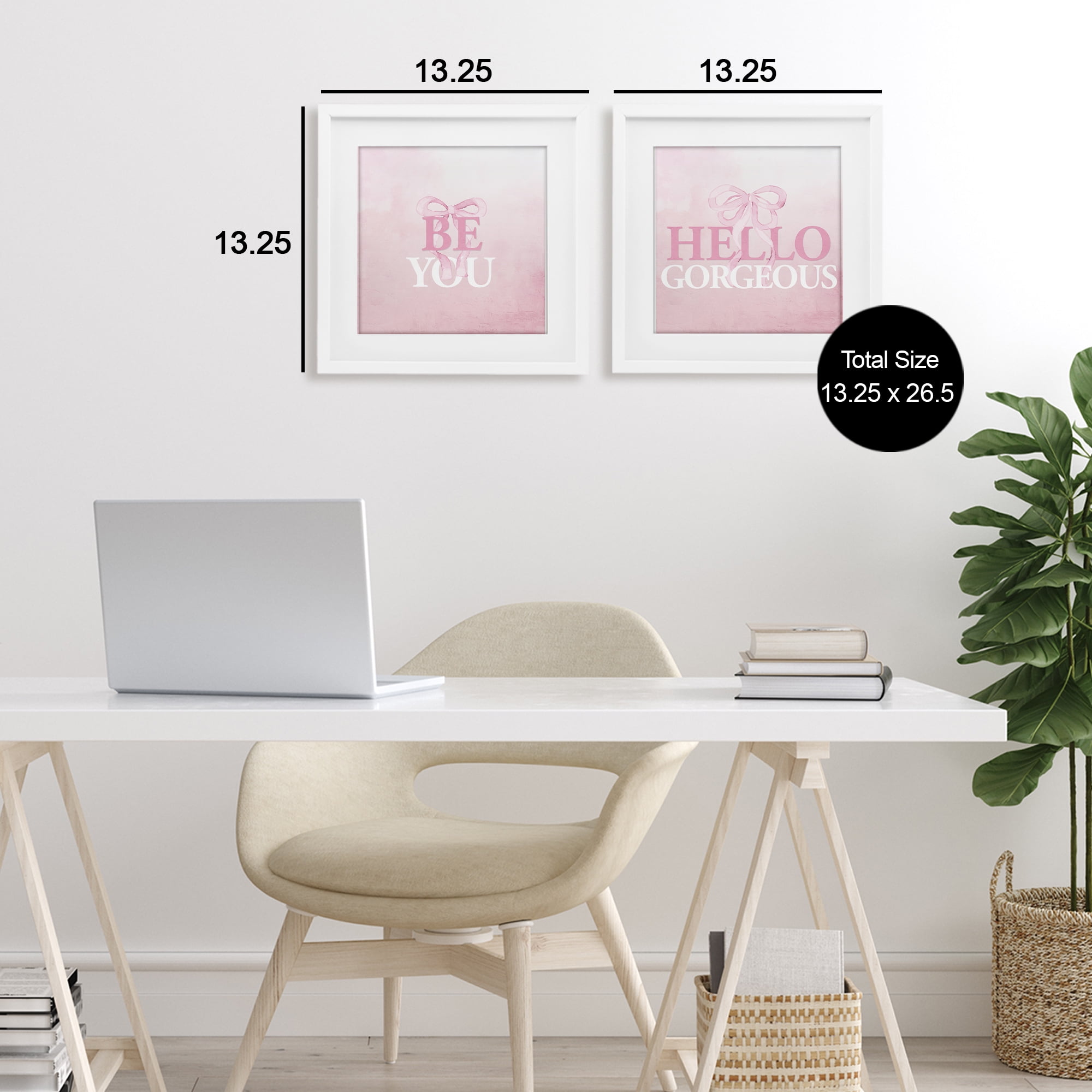 Pink Feminine Empowerments 2 Piece White Framed Print Under Glass Set, design by Kim Allen