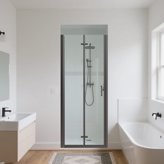 30-31.5" W x 72" H Frameless Folding Pivot Shower Door, 1/4" Tempered Glass, Matte Black