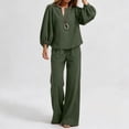 thumbnail image 5 of MLCDZ Elegant Cotton Linen 2 Piece Outfits for Women Long Puff Sleeve V Neck Blouse with Straight Leg Pants Business Casual Sets with Pockets, 5 of 7