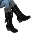 thumbnail image 2 of Willtoo Womens Knee High Boots Fuzzy Cuff Lace Up Wedge Heel Tall Boots Fashion Warm Snow Boot for Casual Outdoor Fall & Winter Wear, 2 of 6
