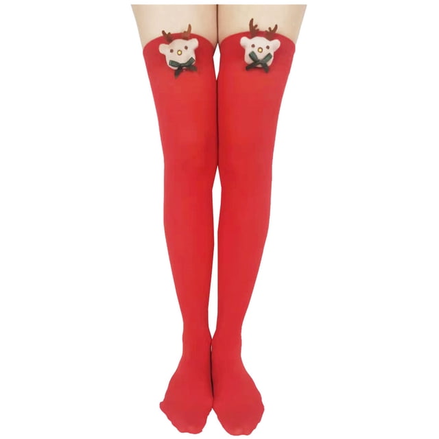 IROINID Réduit Haute Chaussettes pour Femmes Cuisse Haute Compression Chaussettes Noël Long Tube Genou Chaussettes Rayée Jarretière Accessoires Mignons Fête de Noël