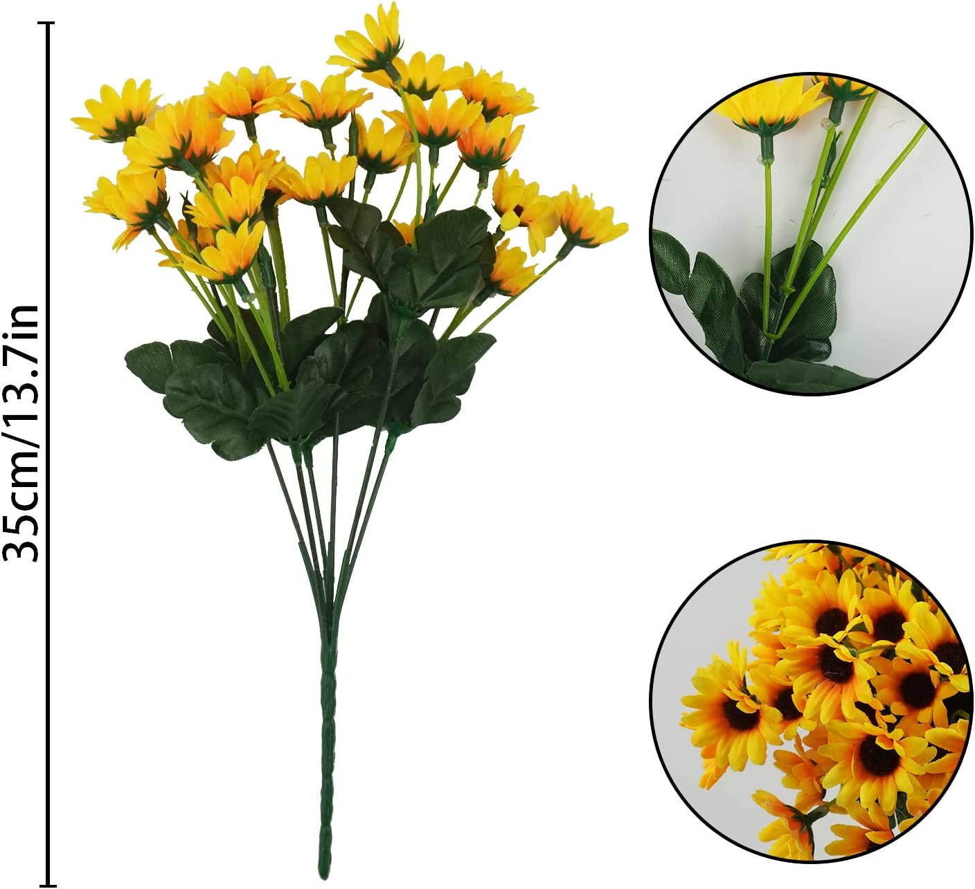 10 Bundles Sunflowers Artificial Flowers Daisy Mums 24 Stems Fake Fall Flowers Outdoor UV Resistant No Fade Shrubs for Indoor Outside Home Wedding Office DIY Garden Fall Decor (Yellow)