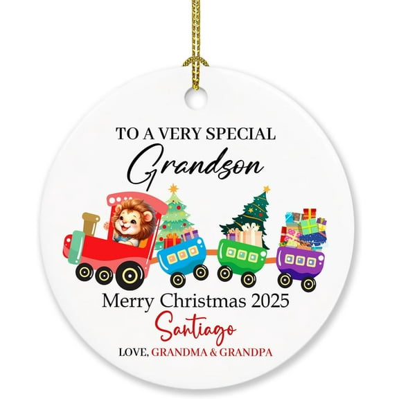 A Very Special 2025 Christmas Ornament - Personalized Lion Gift for Grandson, Custom Year & Name Lion's First Xmas Ornament