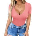 thumbnail image 3 of Zeagoo Women's Deep V Neck T-Shirt Summer Short Sleeve Slim Fitted Stretchy Basic Casual Tops, 3 of 6