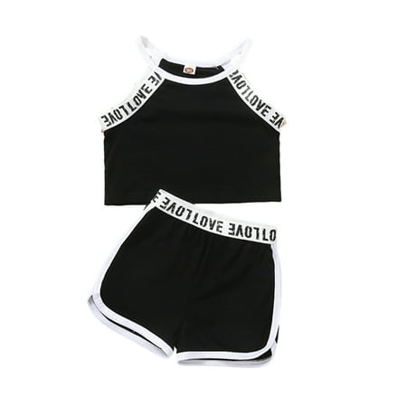 

Chenyin Baby Kids Girl s Sports 2PCS Outfit Summer Spaghetti Strap Sleeveless T-Shirt Tanks Tops + Shorts Casual Printing Set 18 Months-6 Years