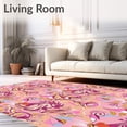 thumbnail image 2 of ODIKA 5'x7' Machine Washable Non-Slip Area Rug, Whimsical Woodland Creatures Hide and Seek Among Fern Groves Design High Traffic Rug with Pad, Pink, 511568, 2 of 8
