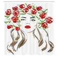 thumbnail image 3 of Ambesonne Flower Shower Curtain, Lady with Floral Ornament, 69"Wx84"L, Green Red Tan, 3 of 5
