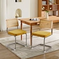 thumbnail image 2 of Mid Century Modern Dining Chairs Set of 2, Velvet Cantilever Chairs with Oak Rattan Back & Internal-External Steel Frame, 360 lbs Load, Gold, 2 of 10