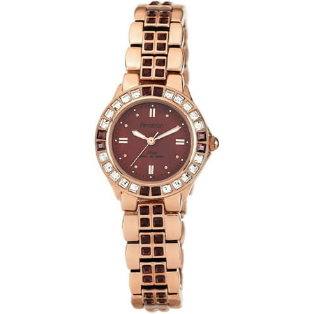 Armitron Women's Burgundy Swarovski Crystal Accented Rose Gold-Tone Watch, Stainless Steel
