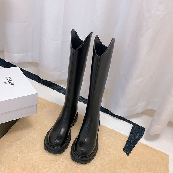 Round Toe nee High Boots (5, Black)