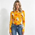 thumbnail image 3 of SHIXINCHIL Ribbed Knit Long Sleeve Shirts for Women Novelty Halloween T-shirt Slim Fit Casual Y2k Crop Tops Spooky Season Festive Tee Top Multicolor M, 3 of 8