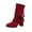 Red, variant on LOVZFMLL Cowboy Boots for Women Mid Calf Stovepipe Boots Side Zipper Round Toe Slip Resistant Mid Block Heel Fringe Fall Winter Boots